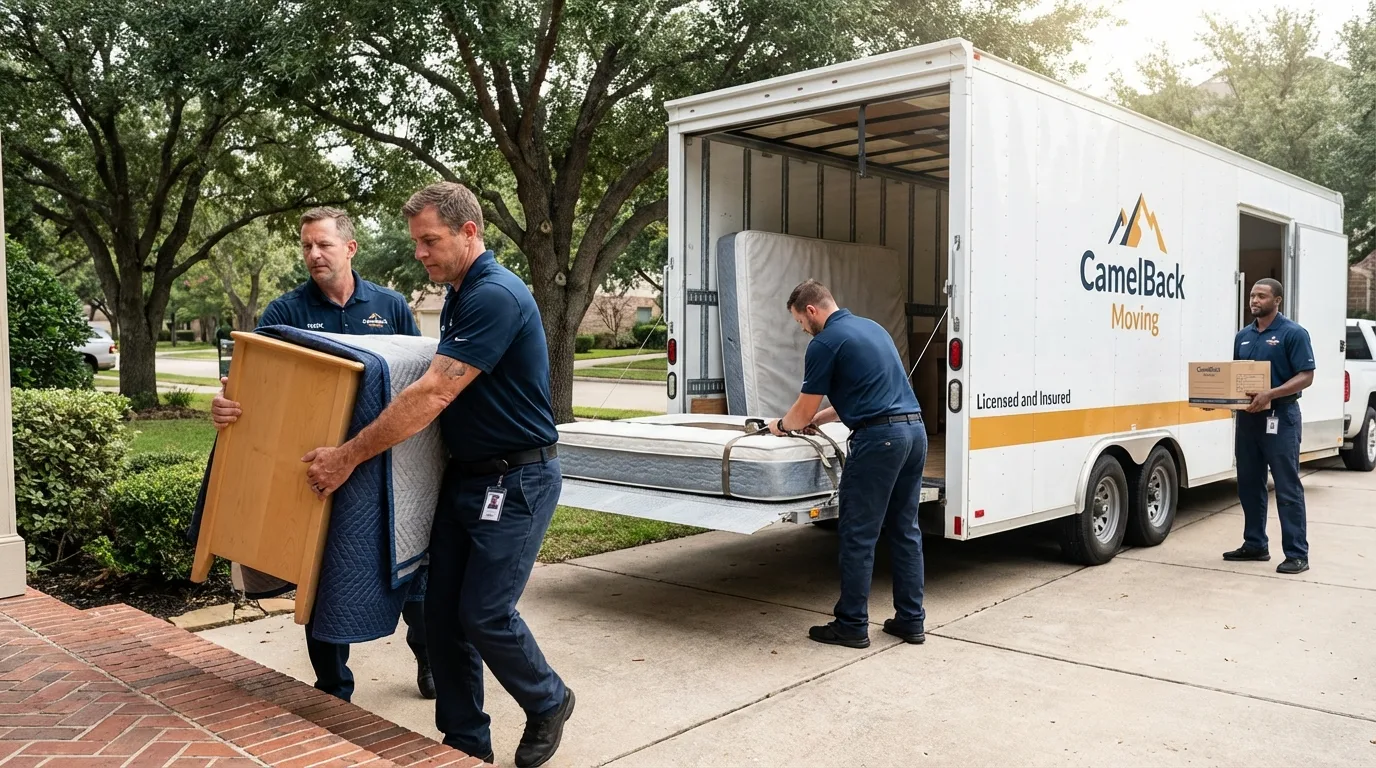 Crew loading residential truck for cross-state move from Burlington, IA