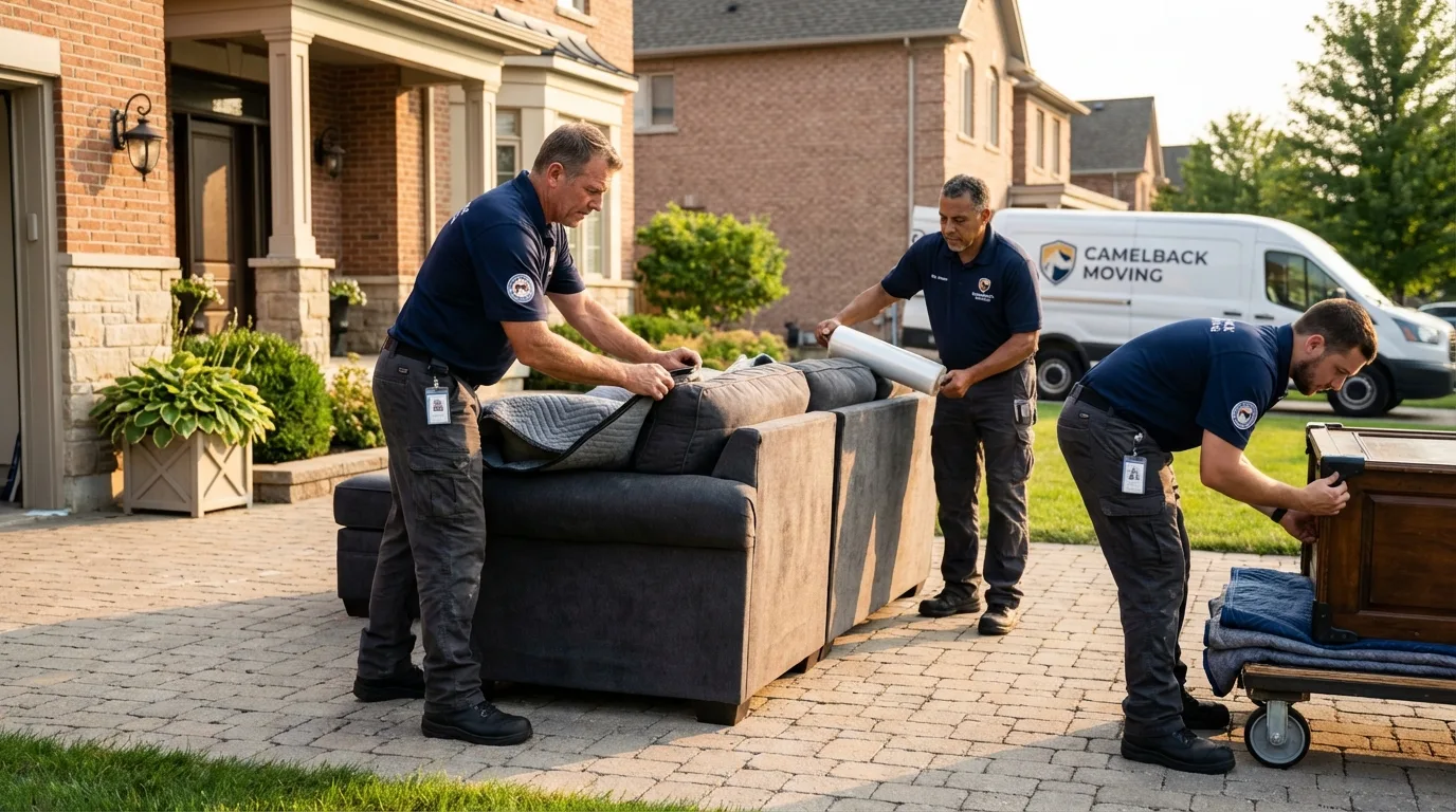 Large estate moving crew wrapping furniture in Burlington, IA
