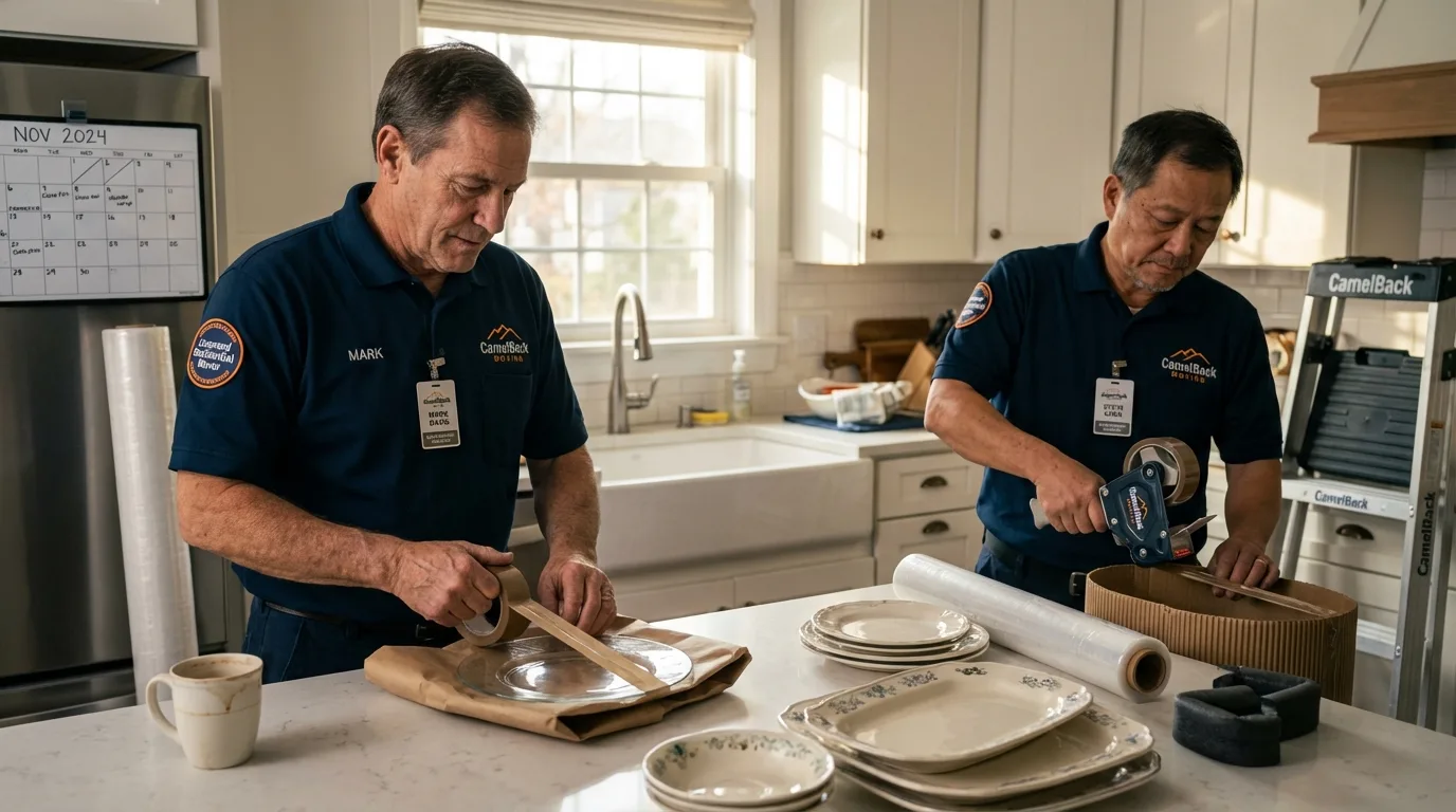 Professional crew packing kitchen dishware in Burlington, IA